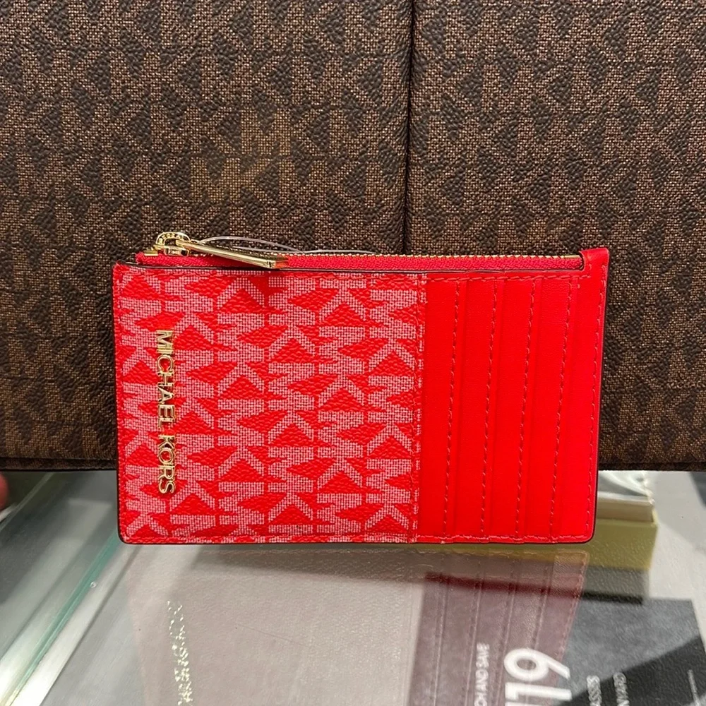 Michael Kors Jet Set Travel Medium Top Zip Card Case Wallet Dark Sangria  NWT